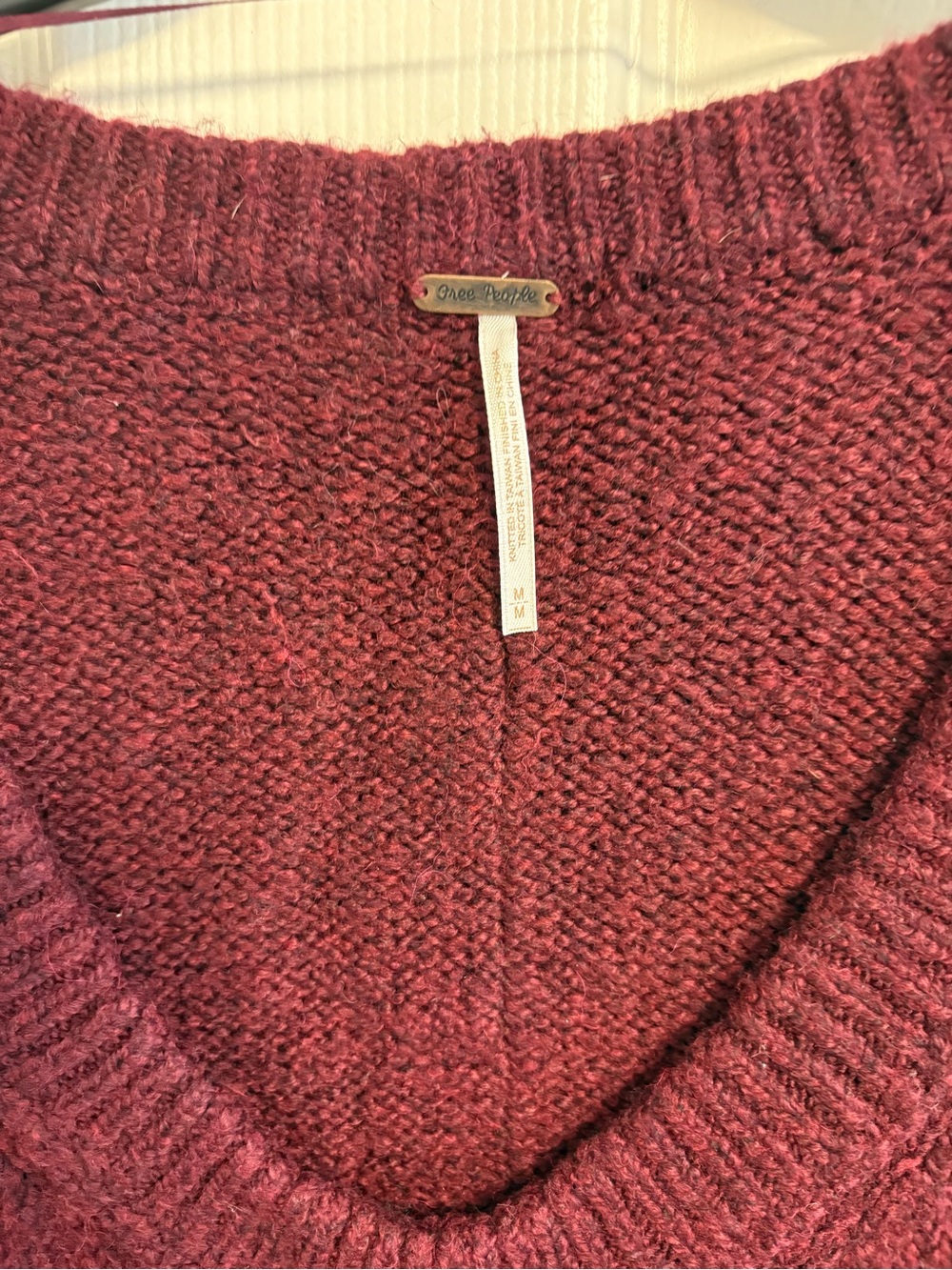 Free People Deep Burgundy Oversized V-Neck Sweater - Picture 5 of 14